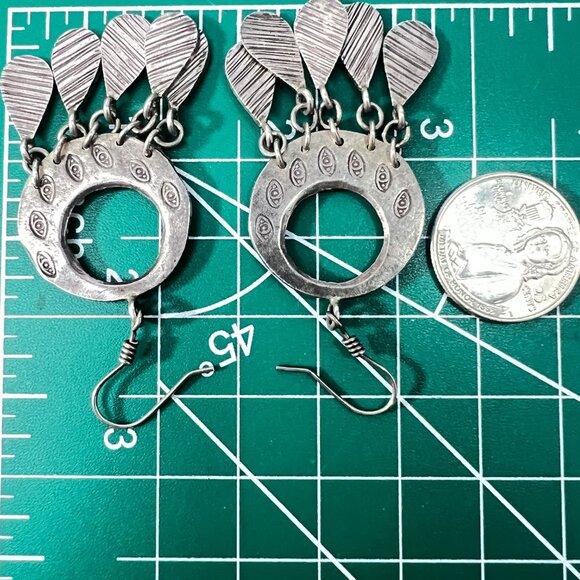 Bohemian Style 3" Dangle Earrings Teardrop Textured Charms Ornate Circular Desig - Picture 2 of 8